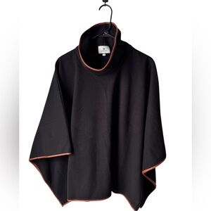 Tuckernuck Piper Poncho Black Funnel Neck Cape Leather Trim One Size